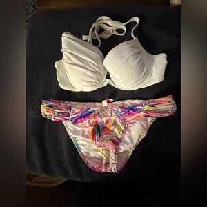 Victoria's Secret White and Colorful Leaf Bikini